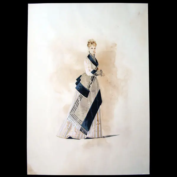 Projets De Robes, Ensemble De 2 Dessins À L'aquarelle D'un Dessinateur En Costumes Et Robes (Circa 1870) 1