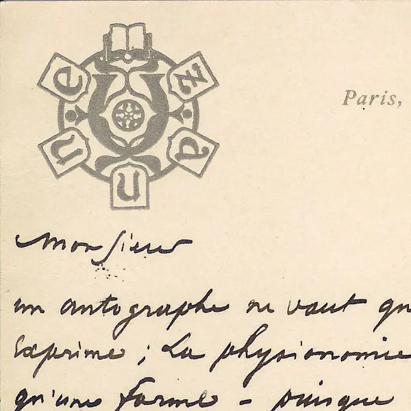 Uzanne - Carte De Correspondance Autographe Signée, Circa 1900 2