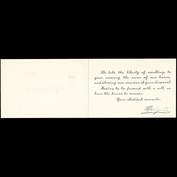 Kriegck Tailors - Carte D'invitation, 28 Boulevard Des Capucines À Paris (Circa 1910) 2
