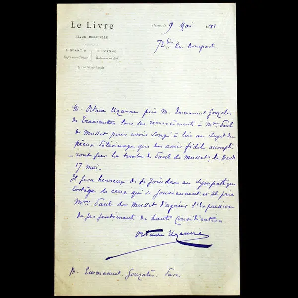 Uzanne - Lettre Autographe Signée (Mai 1881) 1