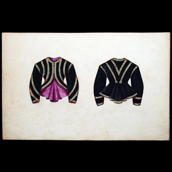 Modèle De Veste, Dessin À L'aquarelle (Circa 1860-1870) 1