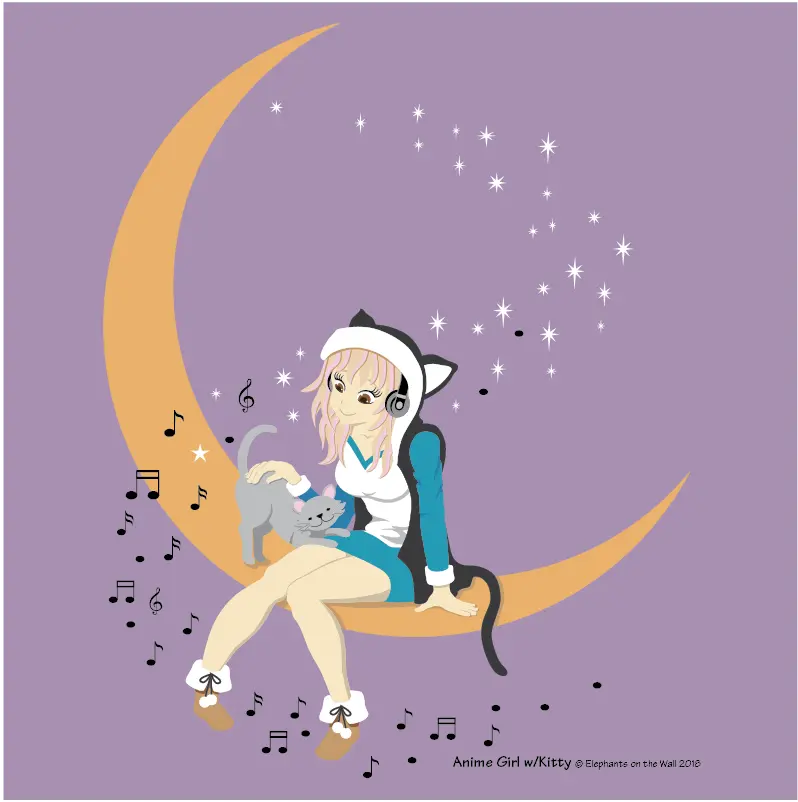 Anime Girl With Kitty 1