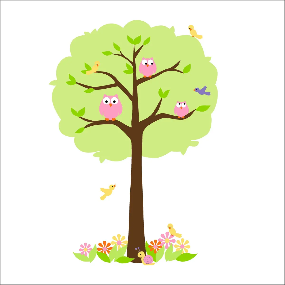 Feathery Friends One - Pink & Green Paint-By-Number Mural 1
