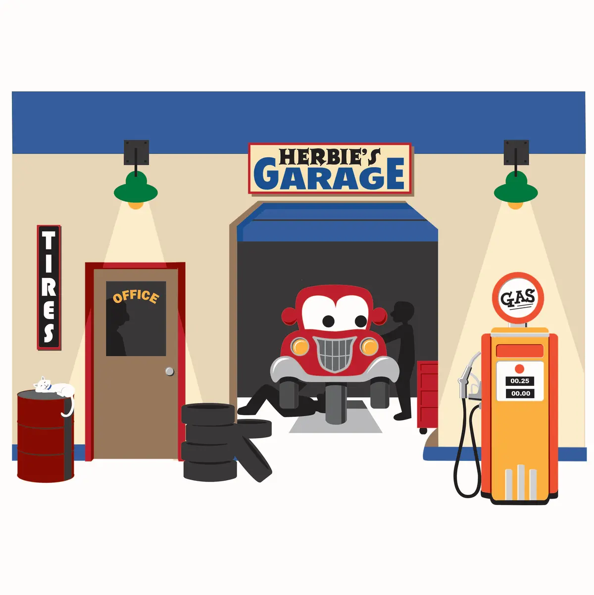 Herbie's Garage - Small Paint-By-Number Wall Mural 1