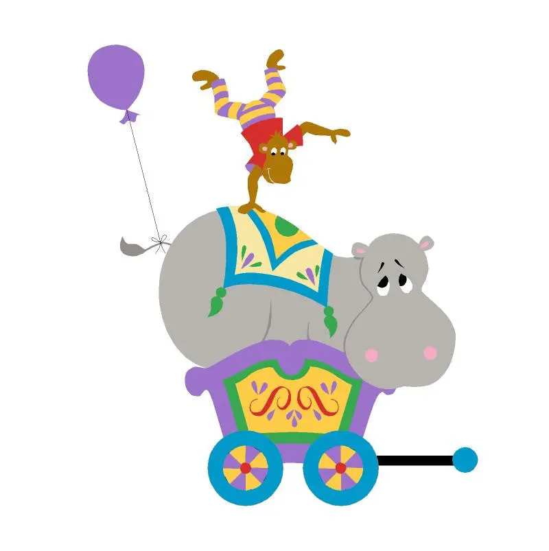 Hippo & Monkey Circus Car Paint-By-Number Wall Mural 1