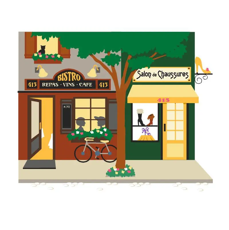 Bistro & Shoe Store Paint-By-Number Wall Mural 1