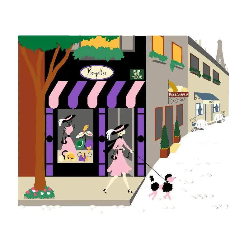 Dress Shop & Eiffel Tower Paint-By-Number Wall Mural 1