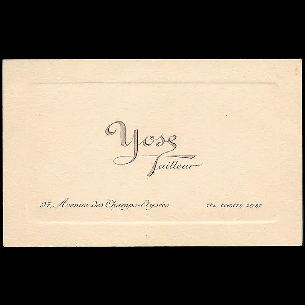 Yose - Carte Du Tailleur, 97 Avenue Des Champs-Elysées À Paris (Circa 1920) 1