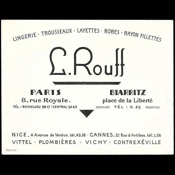 L. Rouff - Carte De La Maison De Couture, 8 Rue Royale À Paris (Circa 1928) 1
