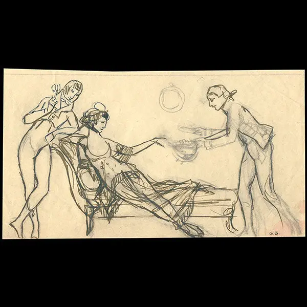 George Barbier  - Etude Pour Une Scène Au Temps Du Directoire, Dessin Original De George Barbier (Circa 1910) 1