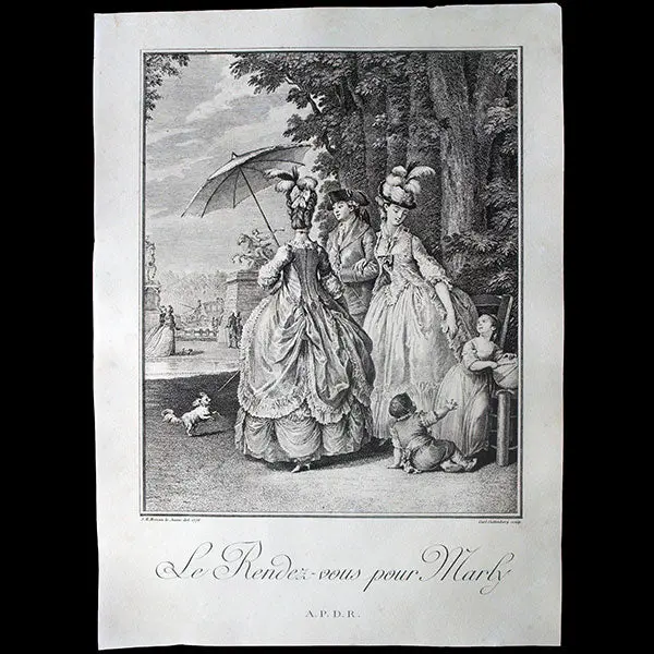 Moreau Le Jeune - Le Rendez-Vous Pour Marly, Gravure De La 2Nde Suite D'estampes Pour Servir L'histoire Des Modes Et Du Costume (1777), Copie Postérieure Du Xxème 1