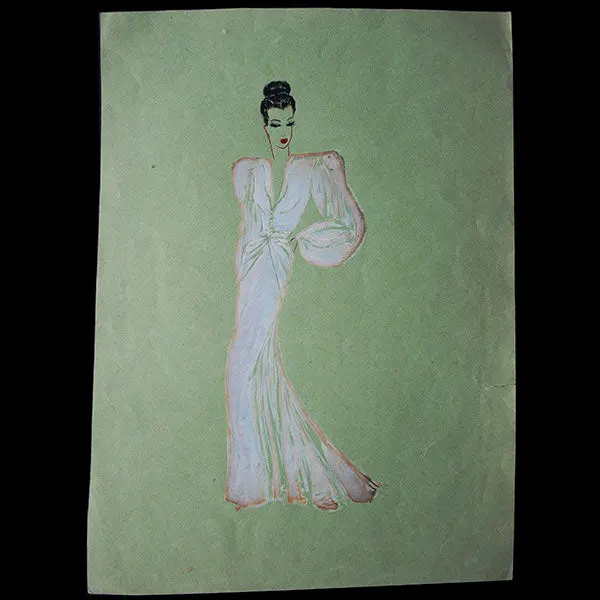Jean Desses - Dessin D'une Robe Du Soir, Circa 1940 1