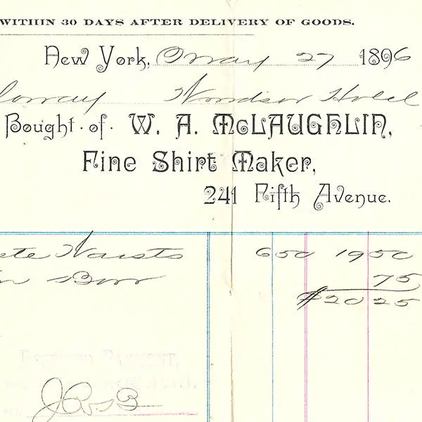 W. A. Mclaughlin - Facture De W. A. Mclaughlin, Chemisier, 241 Fifth Avenue À New York (1896) 2