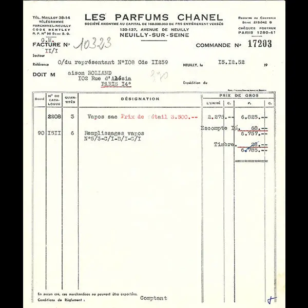 Facture Des Parfums Chanel, Avenue De Neuilly, Neuilly-Sur-Seine (1952) 1