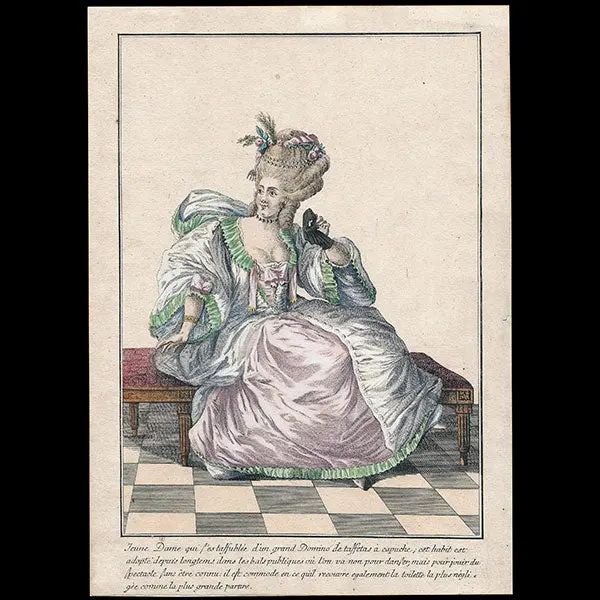 Gallerie Des Modes Et Costumes Français, 1778-1787, Copie D'époque De La Gravure N° X 128, Grand Domino De Taffetas À Capuche (1779) 1