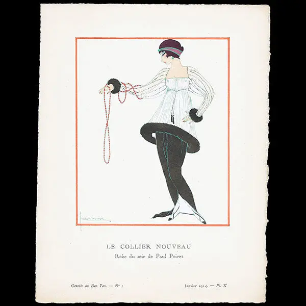 Gazette Du Bon Ton - Le Collier Nouveau, Robe Du Soir De Paul Poiret, Planche De Georges Lepape (N°1, 1914) 1