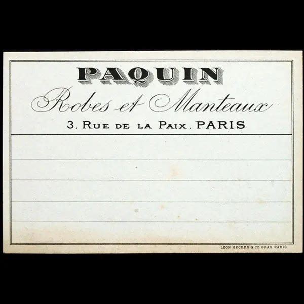 Carte De La Maison Paquin, Robes Et Manteaux, 3 Rue De La Paix À Paris (Circa 1910) 1