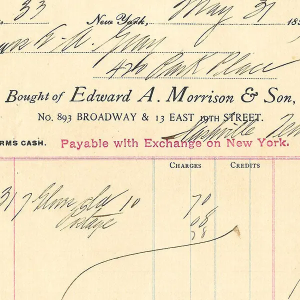 Edward A. Morrison - Facture De Edward A. Morrison, 893 Broadway 13 East 19Th Street À New York (1899) 2
