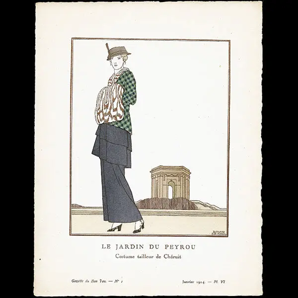 Gazette Du Bon Ton - Le Jardin Du Peyrou, Costume Tailleur De Chéruit, Planche De Bernard Boutet De Monvel (N°1, 1914) 1
