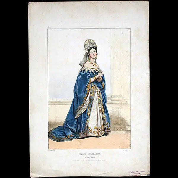Achile Deveria - Costumes Historiques De Ville Ou De Théâtre, Planche N°1, Dame Anglaise Du Temps De Henri Viii (1831) 1