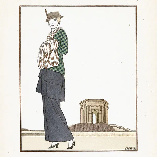 Gazette Du Bon Ton - Le Jardin Du Peyrou, Costume Tailleur De Chéruit, Planche De Bernard Boutet De Monvel (N°1, 1914) 2