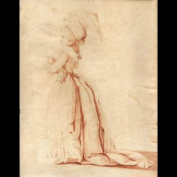 Elégante À L'ombrelle Et Au Chien, Dessin De Jean-Baptiste Huet Pour Etudes Pour Les Demoiselles (Circa 1783) 1