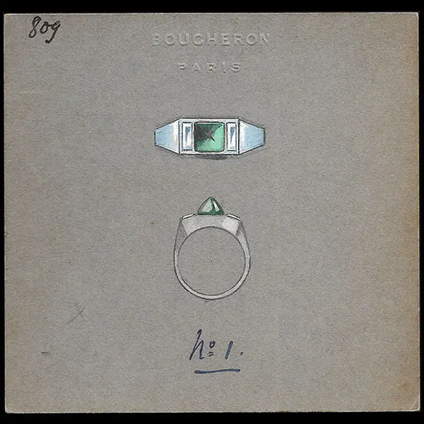 Boucheron - Bague À L'émeraude : Projet De Bijou (Circa 1940S) 1