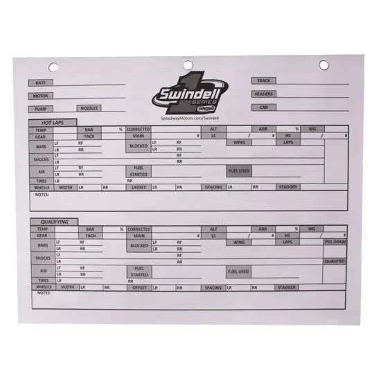 Speedway Motors Swindell Sprint Car Set-Up Sheets - 50 Sheets 1
