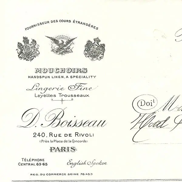 Facture De La Maison D. Boisseau, 240 Rue De Rivoli À Paris (1926) 2