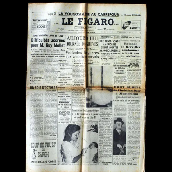 Le Figaro, 24 Octobre 1957- Mort De Dior 1