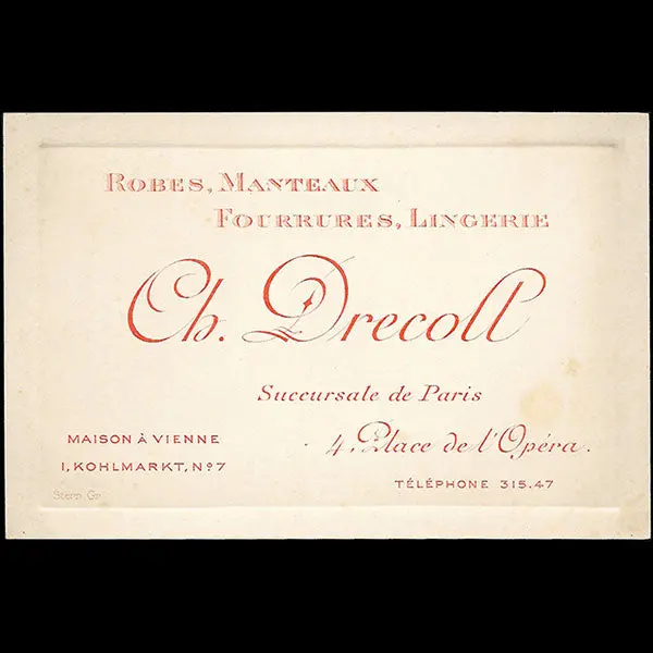 Drecoll - Carte De La Maison De Couture, 4 Place De L'opéra À Paris (Circa 1910) 1