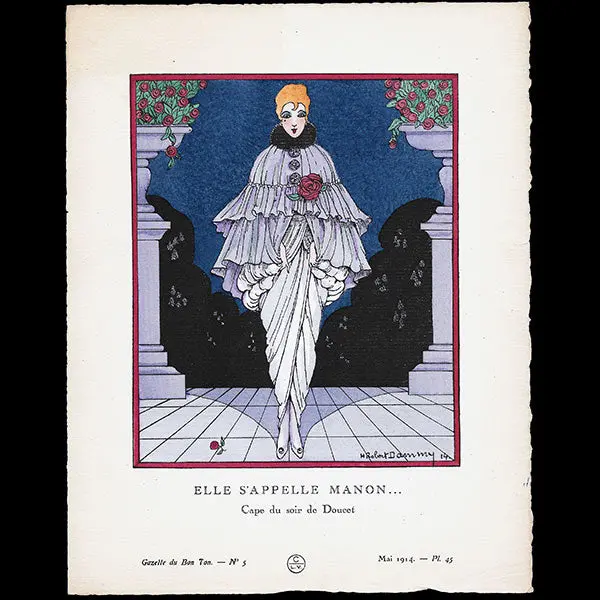 Gazette Du Bon Ton - Elle S'appelle Manon, Cape Du Soir De Doucet, Planche De Robert Dammy (N°5, 1914) 1