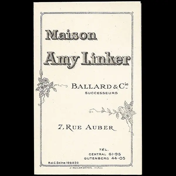 Amy Linker - Livret De La Maison De Couture, 7 Rue Auber À Paris (Circa 1920) 1