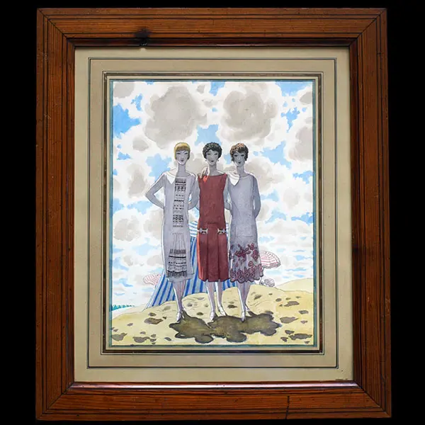 Pierre Brissaud - Les Trois Amies, Aquarelle Pour La Couverture Du Jardin Des Modes Du 15 Juillet 1925 2