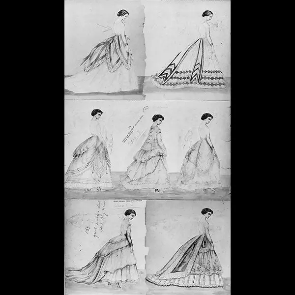 Worth - Croquis Et Projets De Robes Entre 1860 Et 1875, Reproductions Photographiques (Circa 1955) 1