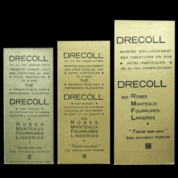 Marque Page Drecoll, 130 Avenue Des Champs-Elysées À Paris (Circa 1925) 2