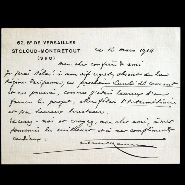 Carte De Correspondance Autographe Signée D'octave Uzanne Du 16 Mars 1914 1