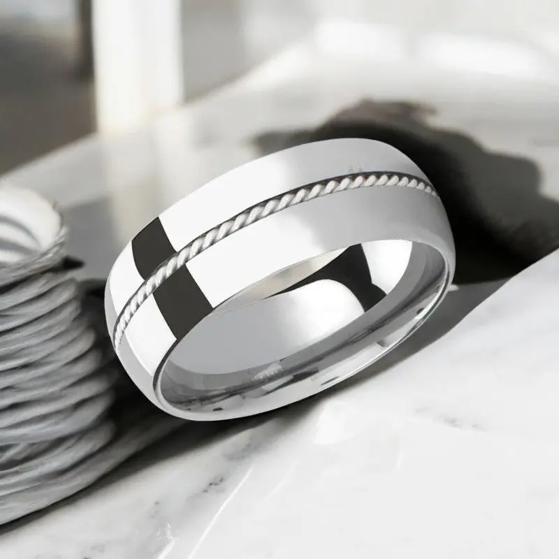 Baldwyn | Silver Tungsten Ring, Braided Palladium 950 Inlay, Domed 2