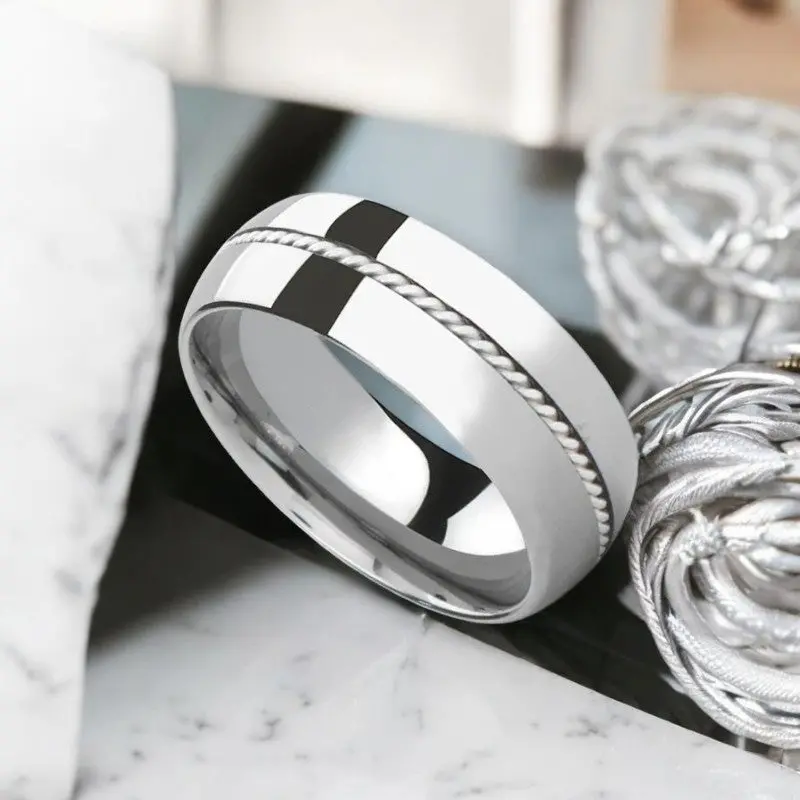 Baldwyn | Silver Tungsten Ring, Braided Palladium 950 Inlay, Domed 3