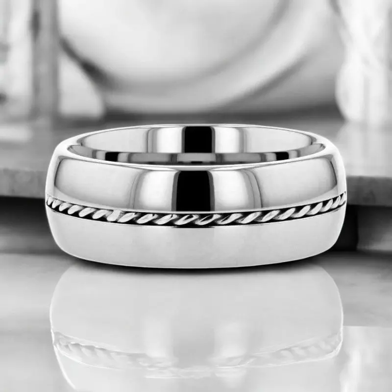 Baldwyn | Silver Tungsten Ring, Braided Palladium 950 Inlay, Domed 4