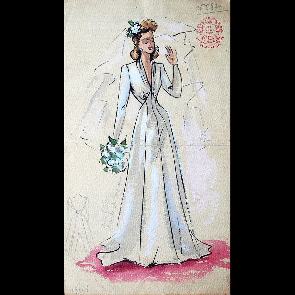 Robe De Mariée - Gouache Pour Les Éditions Bell (Circa 1940S) 1