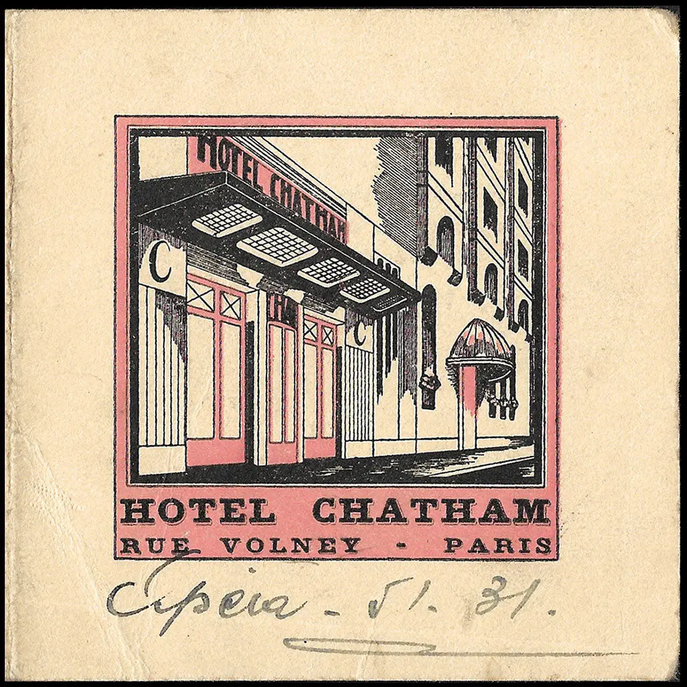 Hotel Chatham - Présentation De L'hôtel, 18, Rue Volney À Paris (Circa 1925-1930) 1