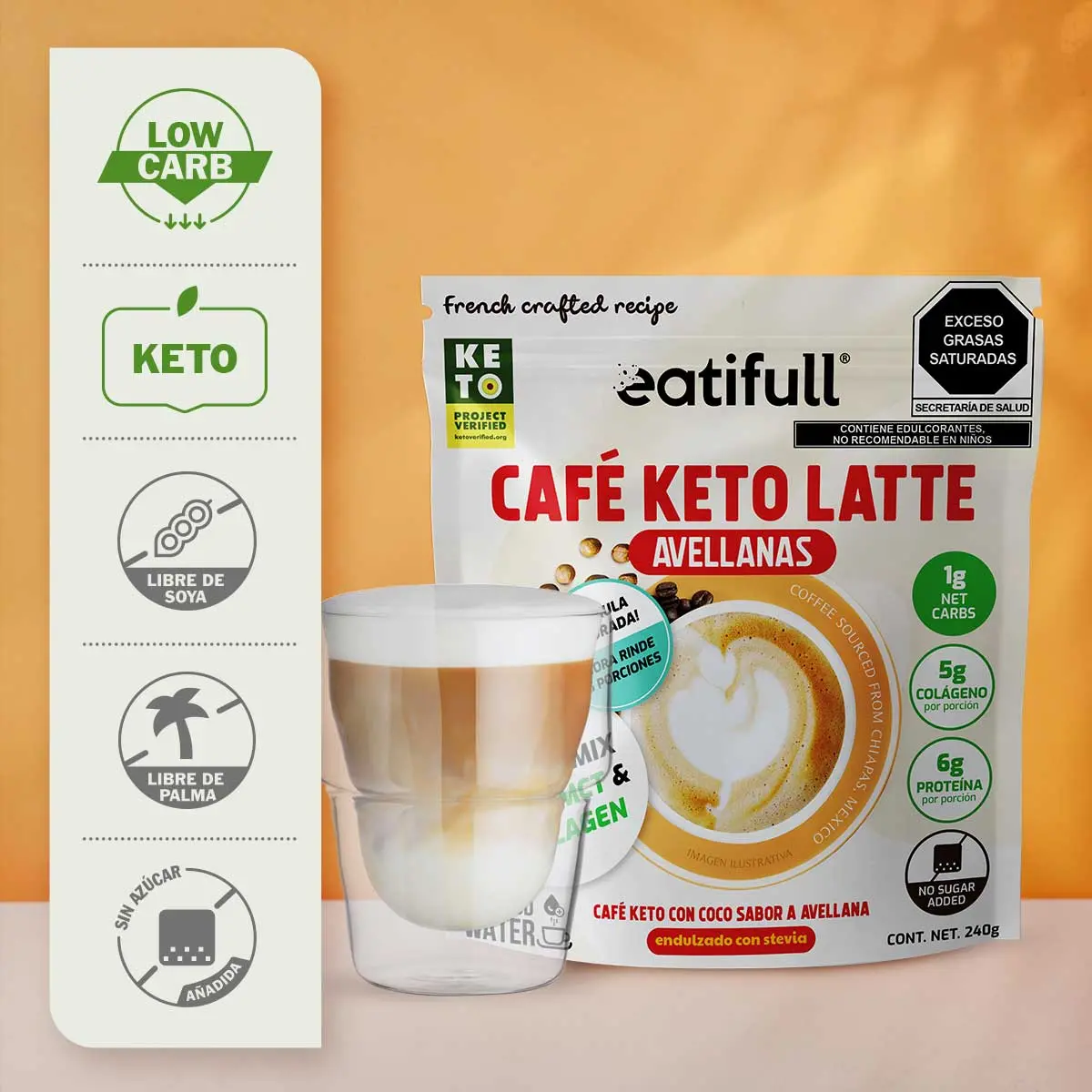 Keto Coffee O Café Keto Latte Sabor Avellana Con Mct Y Colágeno Hidrolizado De Eatifull® 2