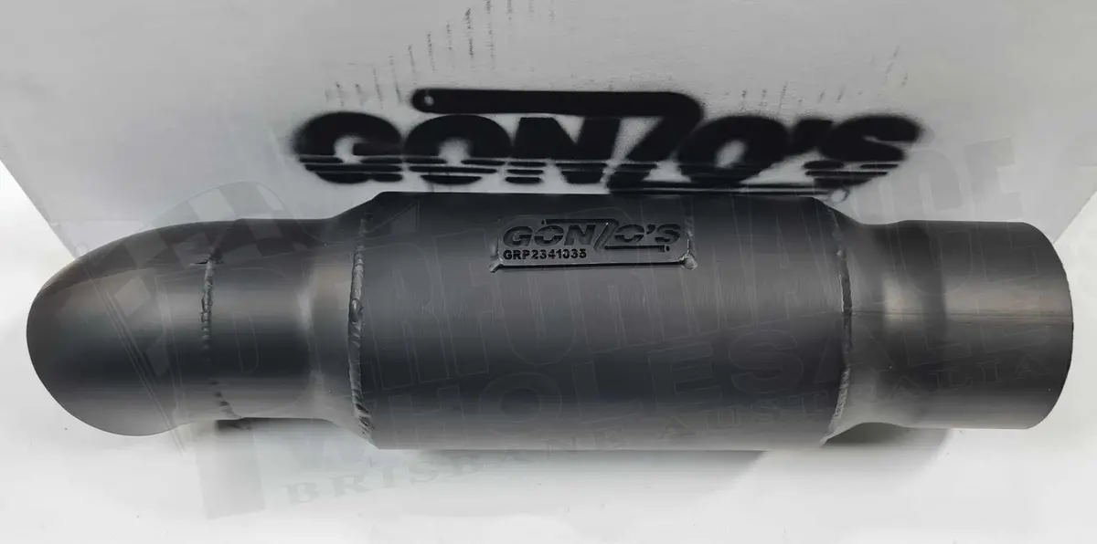 Gonzo Racing Muffler 3.5" In/Out, Expand Entry, With Turndown 2