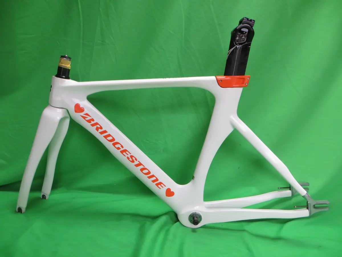Rare! Girls Keirin Bridgestone Tr8 Carbon Track Frame // White / Orange // 47Cm Njs Approved 1