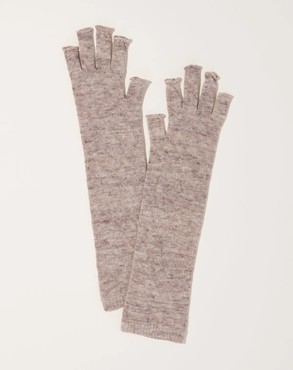 Memeri Linen Open Finger Arm Covers In White Brown 1
