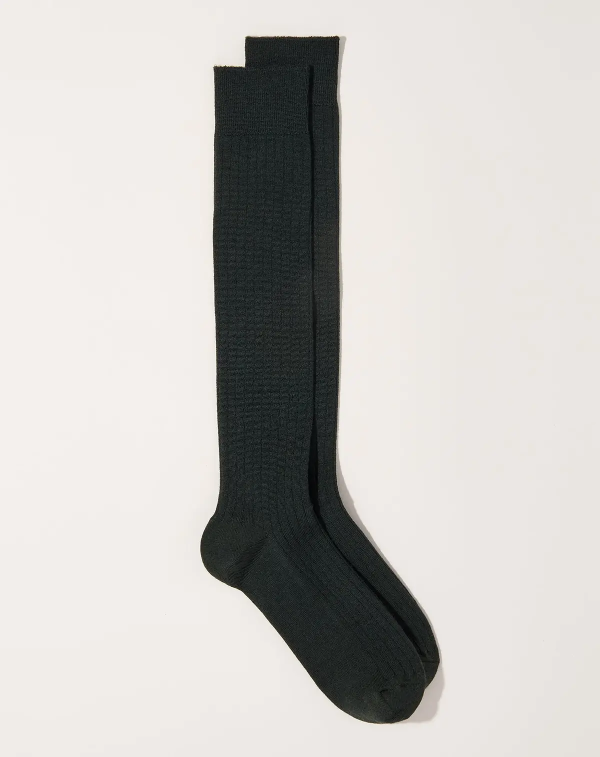 Merino Wool Ribbed High Socks In Dark Olive 1