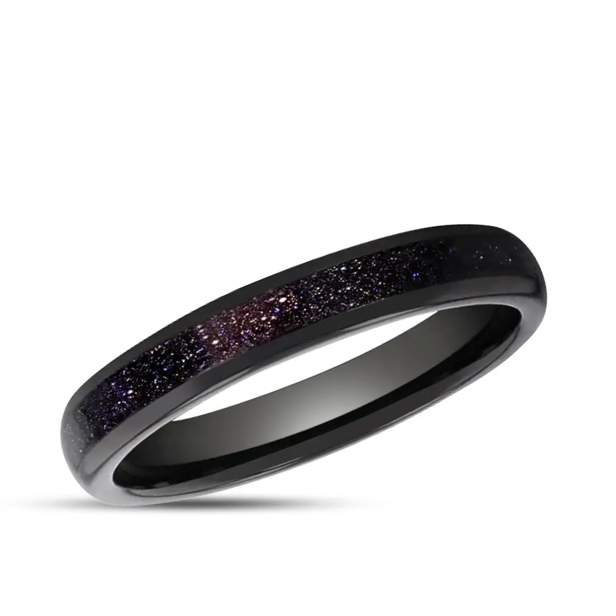 Astrum | Black Tungsten Ring, Purple Goldstone Inlay, Domed 2