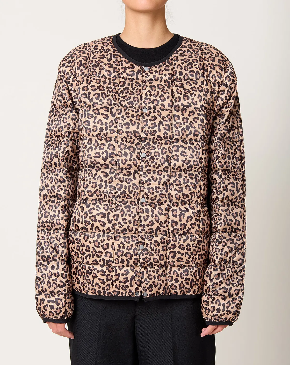 Oversize Crew Neck Down Jacket In Khaki Leopard 1
