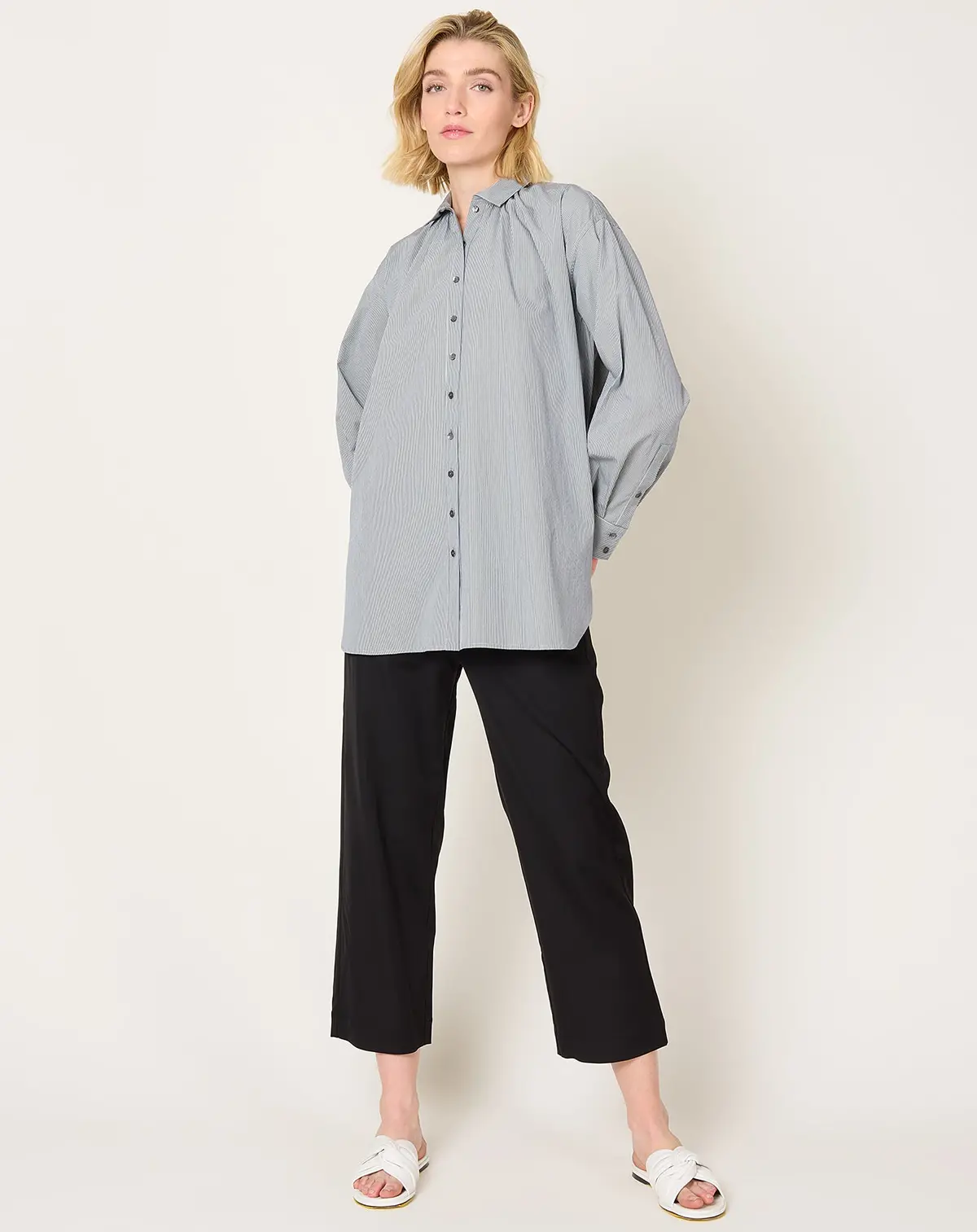 Portobello Blouse In Black Subtle Stripe 1